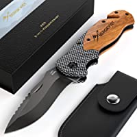 BERGKVIST® Navaja de Bolsillo K20 Navaja Plegable Afilada I Cuchillo Supervivencia con Mango de Madera I Navajas de…
